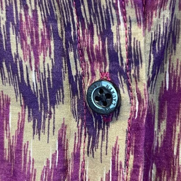 LAUREN RALPH LAUREN Silk Blend Blouse Ikat Print Button Front Purple Medium Top - Picture 11 of 11